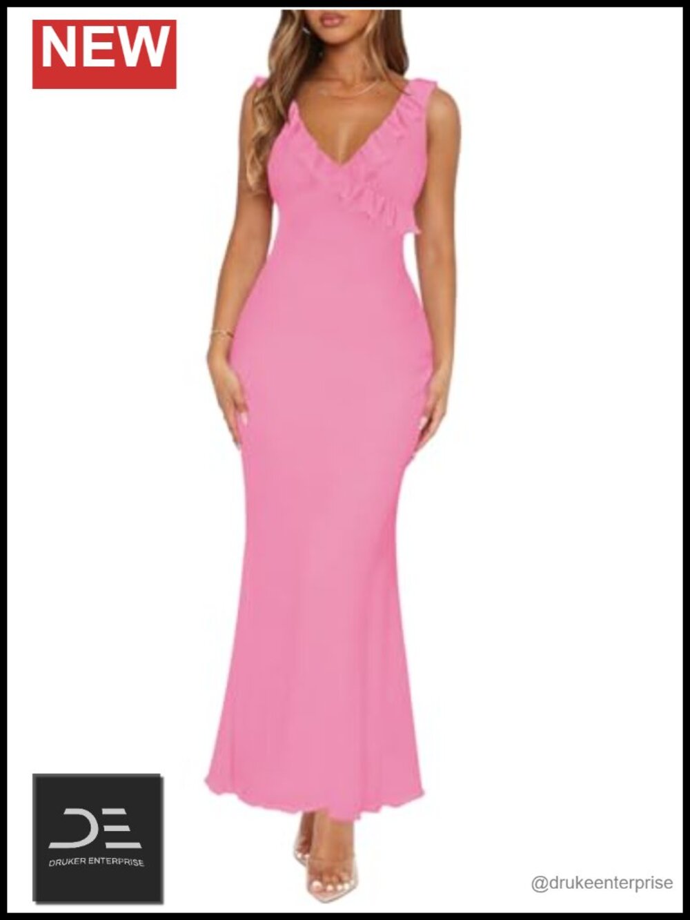 Sleeveless V-Neck Ruffle Backless Maxi Dress Women's Cocktail Party Prom